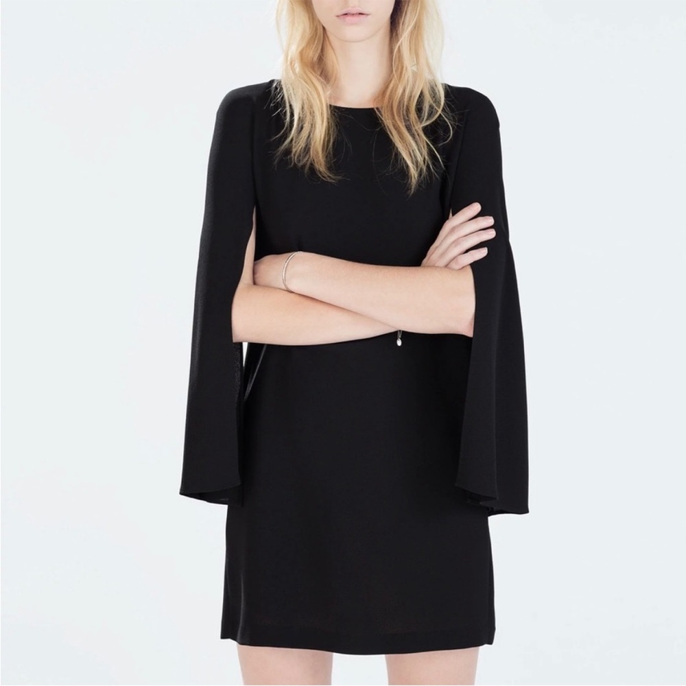 Zara black slit sleeve mini cape dress size xs